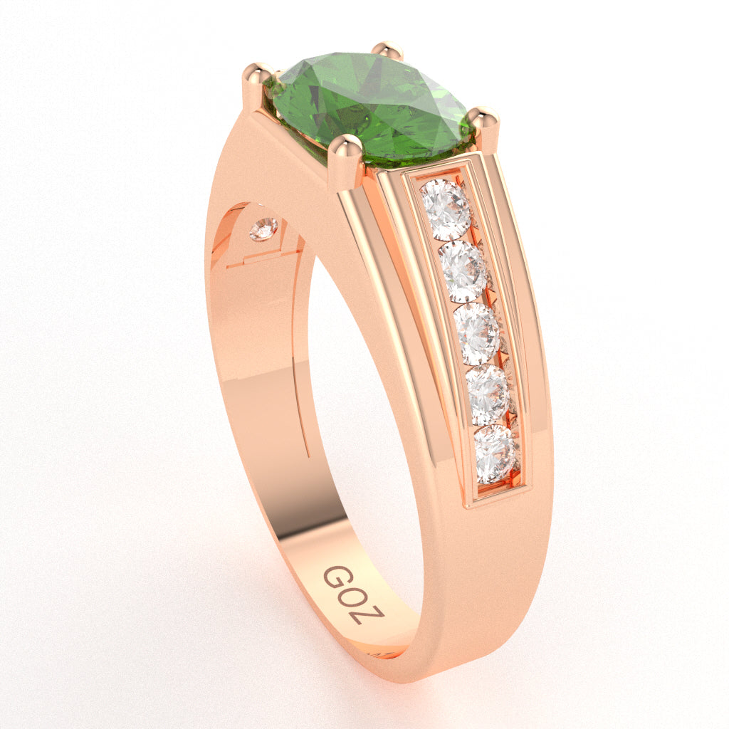 Peridot Diamond Designer Channel Ring In 14k Rose Gold