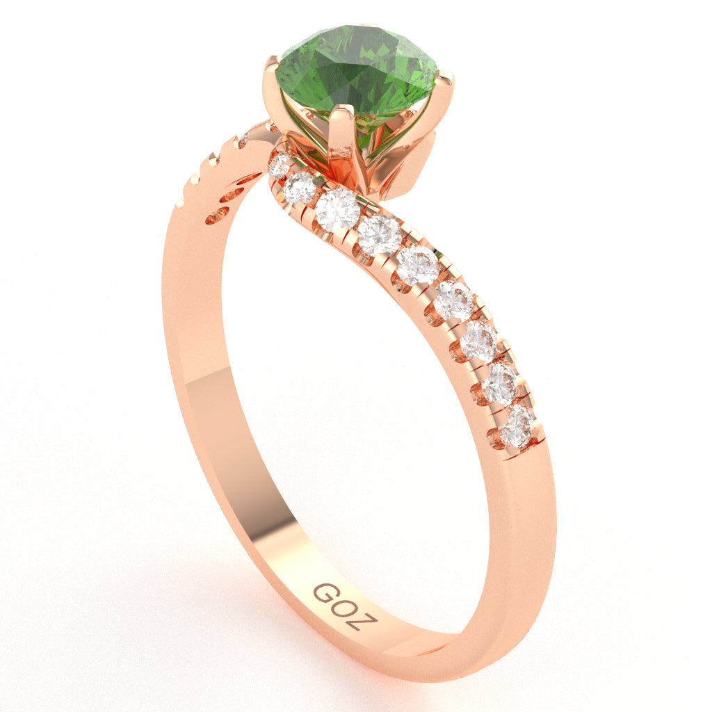 Peridot Diamond Curly Dainty Engagement Ring In 14k Rose Gold