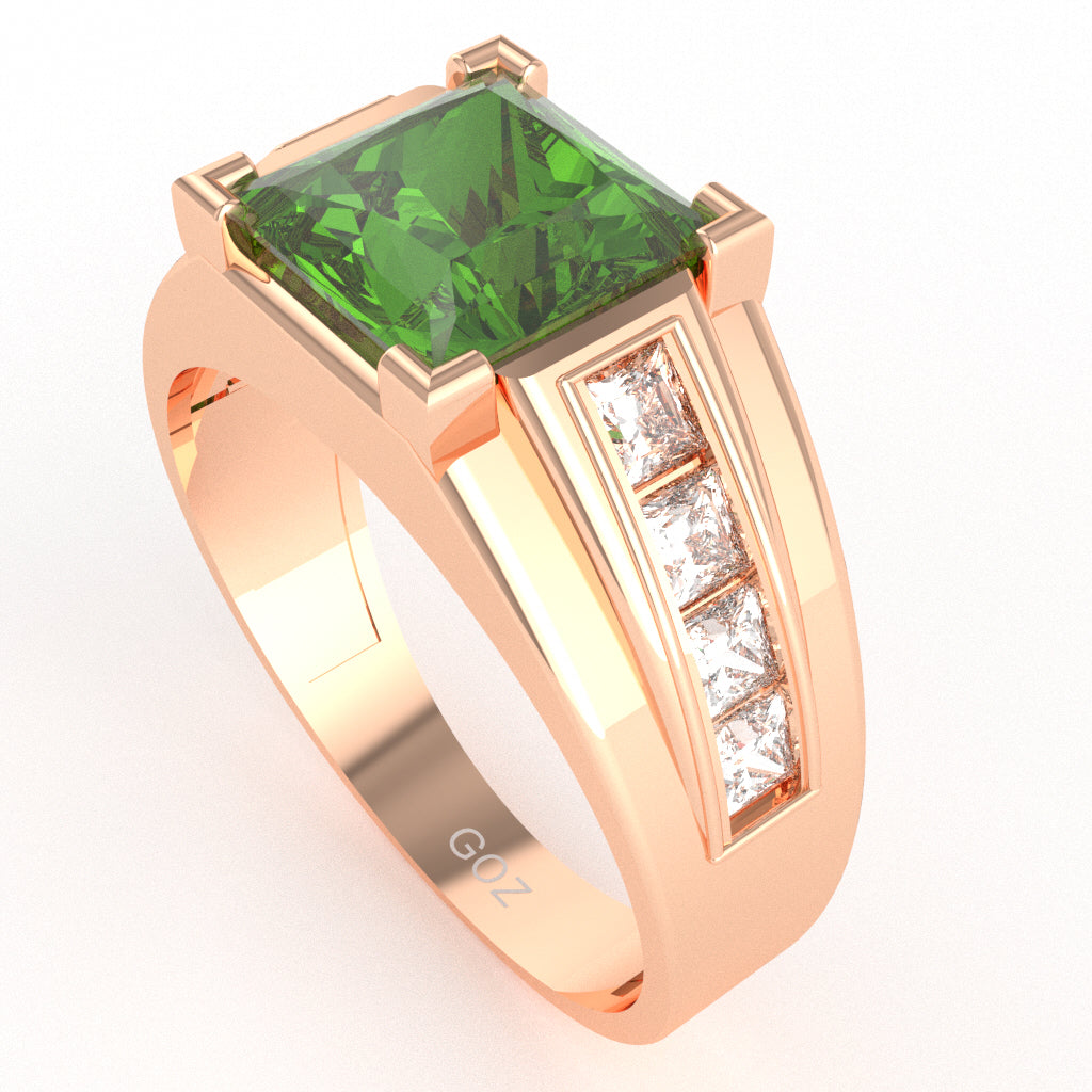 Men's Big Daddy Peridot Lab-Grown Diamond Channel Ring In Solid 14k Rose Gold