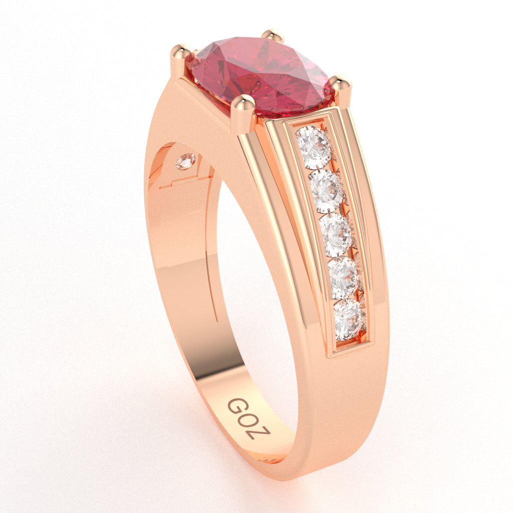 Pink Tourmaline Diamond Designer Channel Ring In 14k Rose Gold
