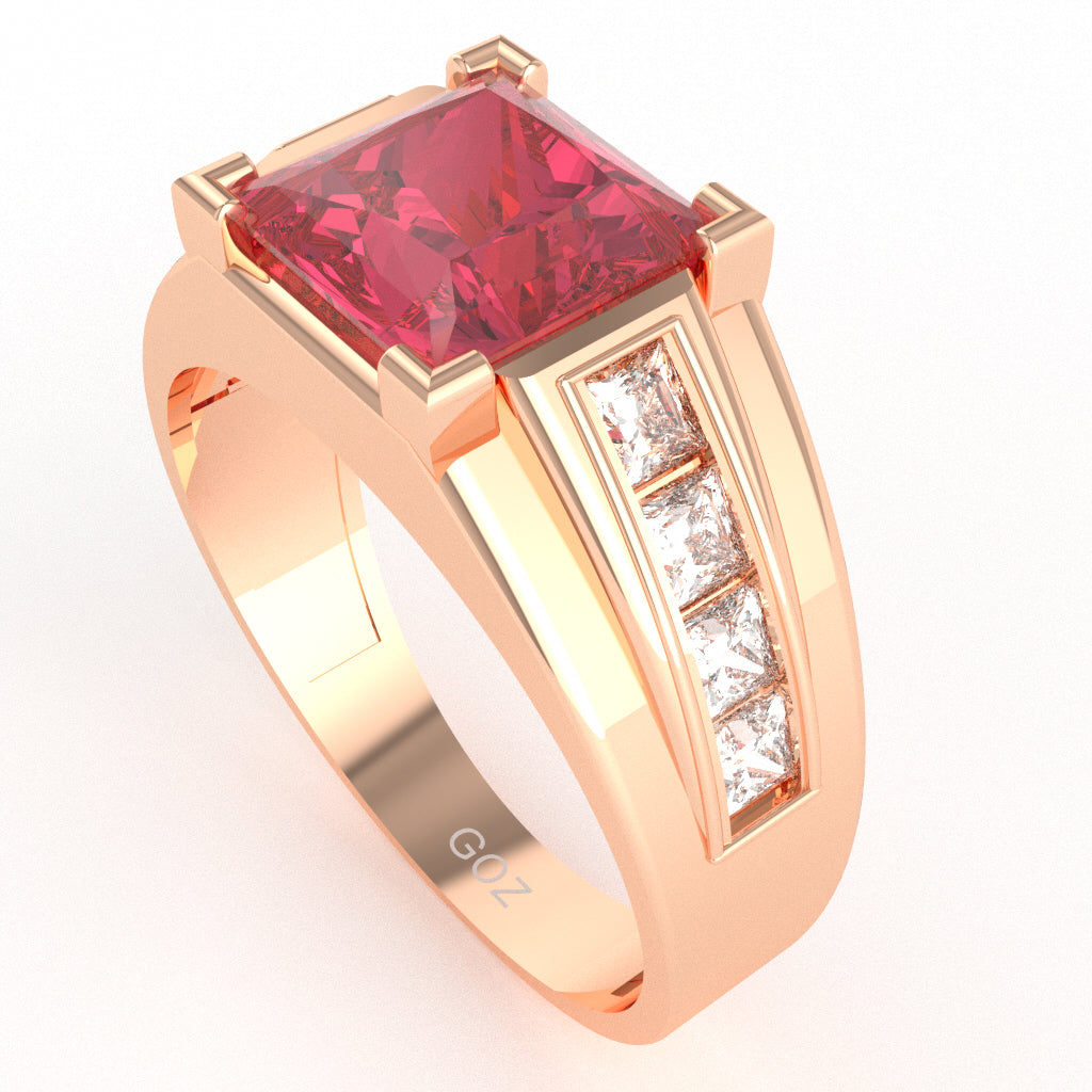 Men's Big Daddy Pink Tourmaline Lab-Grown Diamond Channel Ring In Solid 14k Rose Gold