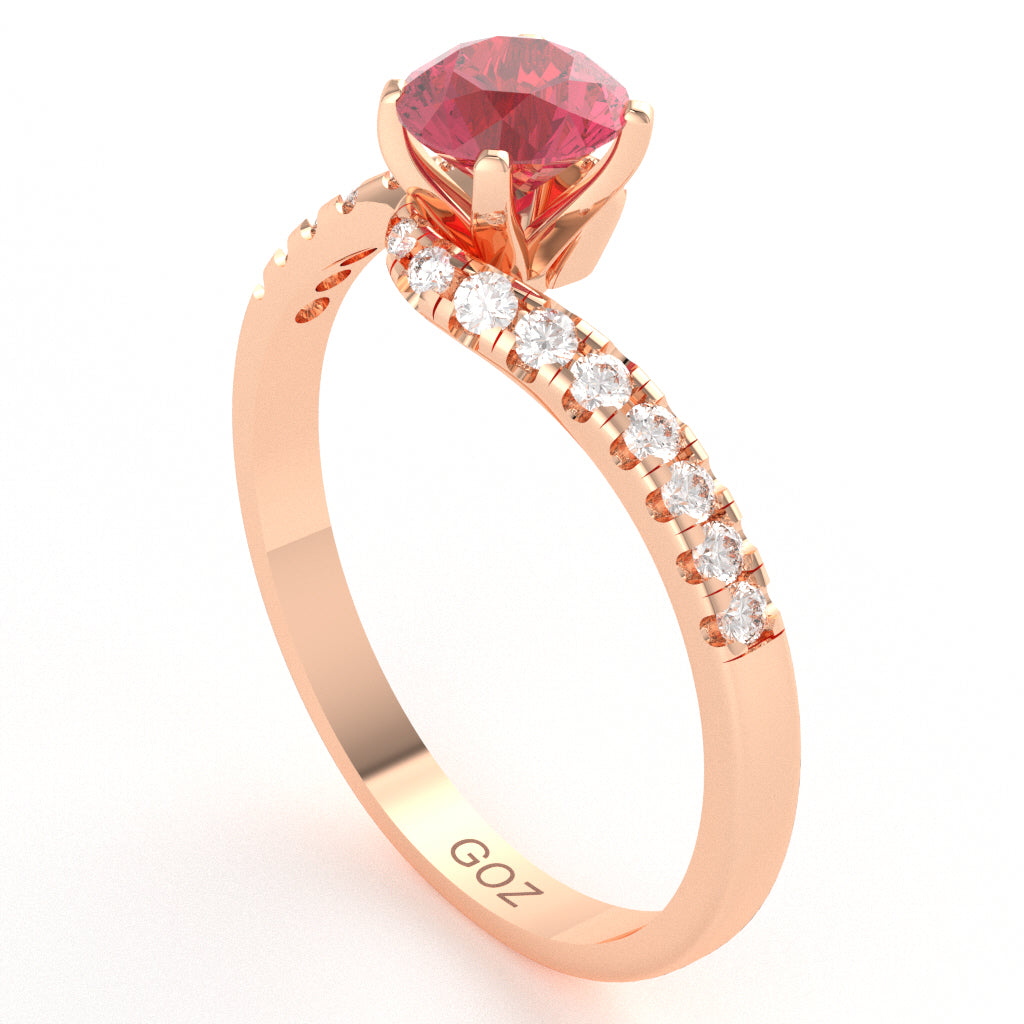 Pink Tourmaline Diamond Curly Dainty Engagement Ring In 10k Rose Gold