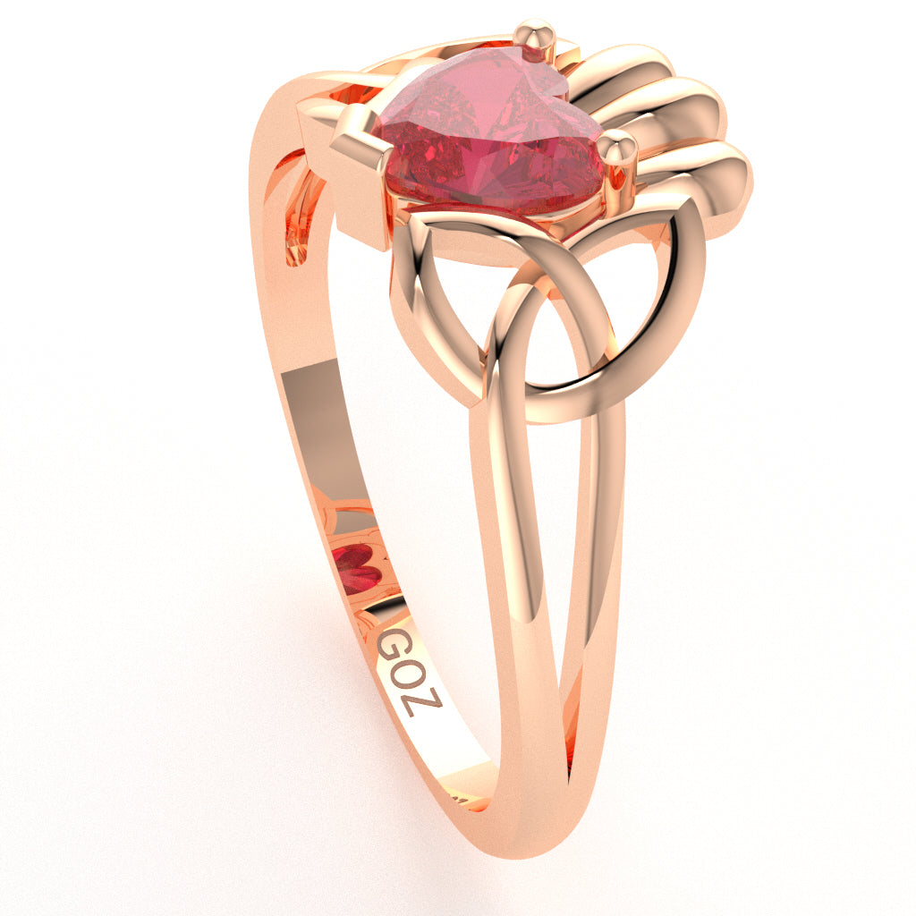 Celtic Trinity Knot Claddagh Pink Tourmaline Engagement Ring In 10k Rose Gold