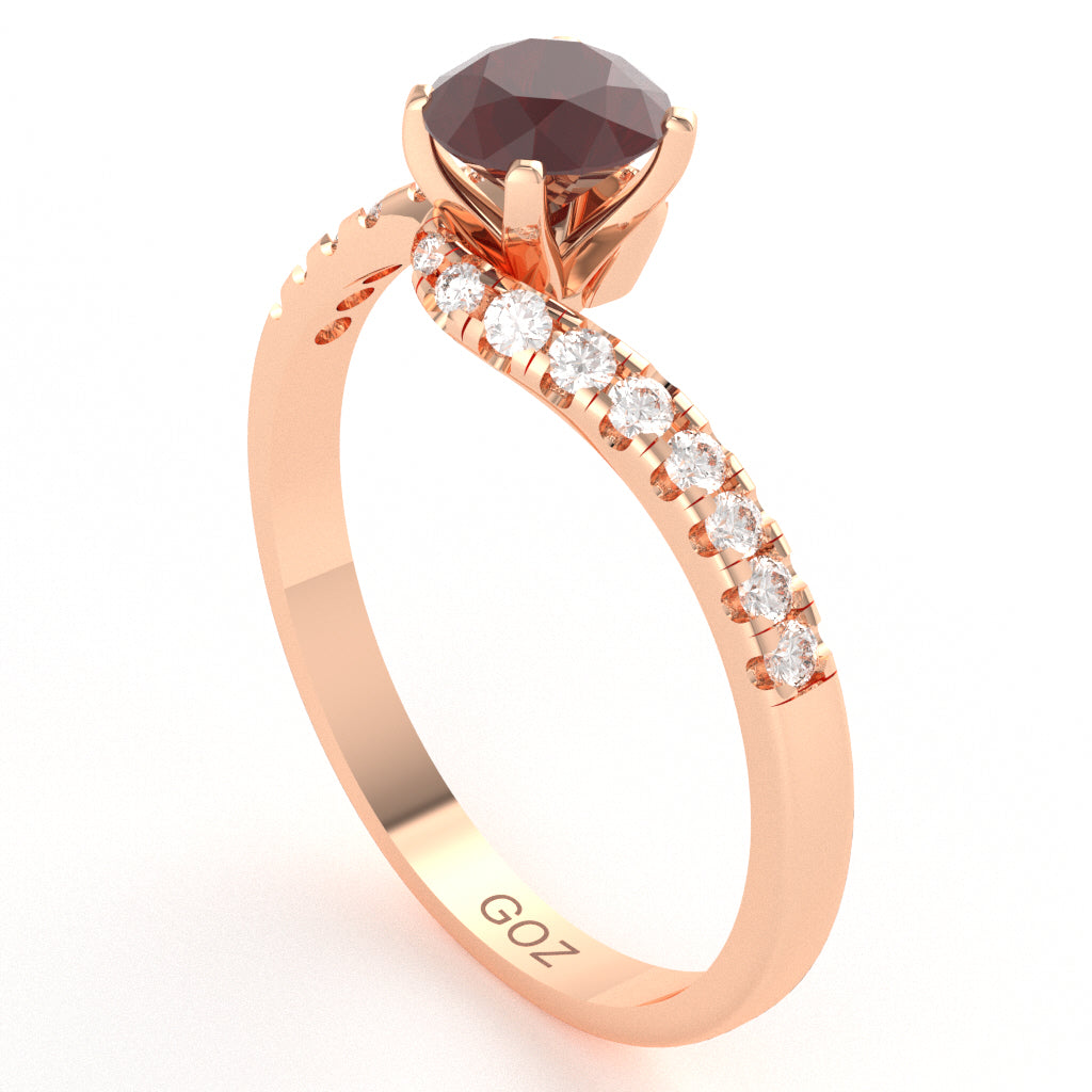 Ruby Diamond Curly Dainty Engagement Ring In 10k Rose Gold
