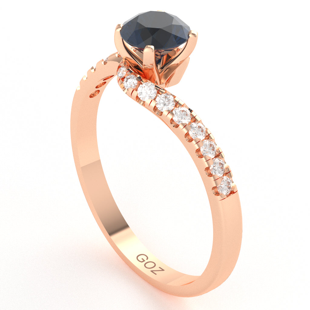 Sapphire Diamond Curly Dainty Engagement Ring In 14k Rose Gold