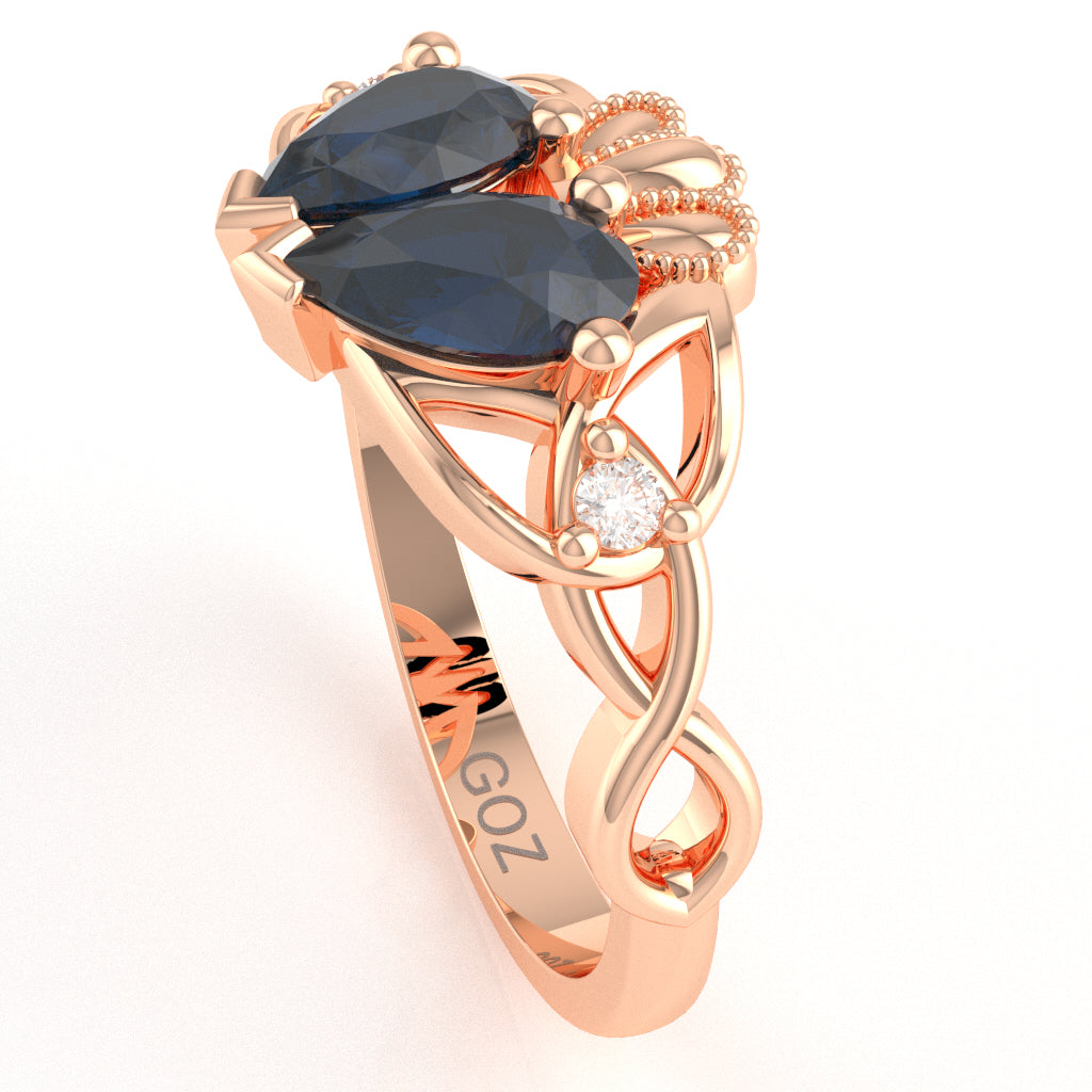 Sapphire Diamond Celtic Knot Heart Claddagh Ring In 10k Rose Gold
