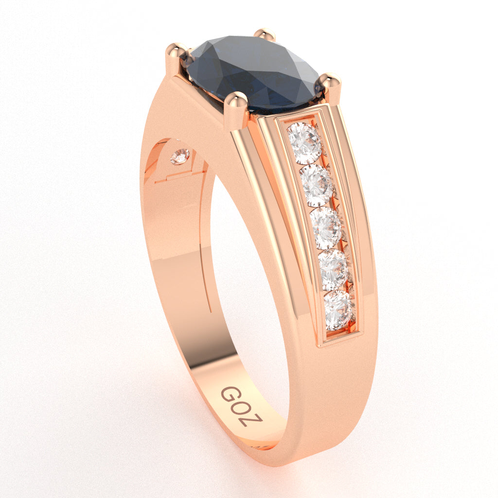 Sapphire Diamond Designer Channel Ring In 14k Rose Gold