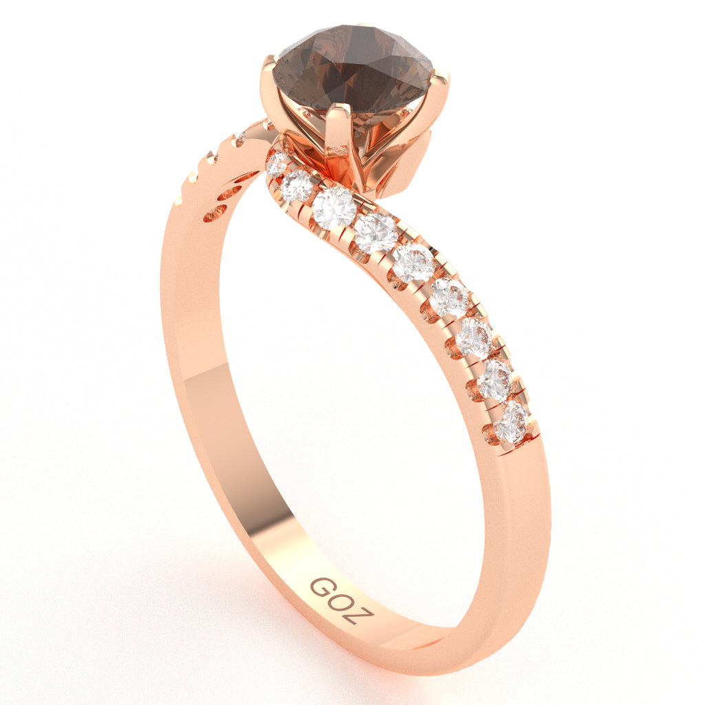 Smoky Quartz Diamond Curly Dainty Engagement Ring In 14k Rose Gold