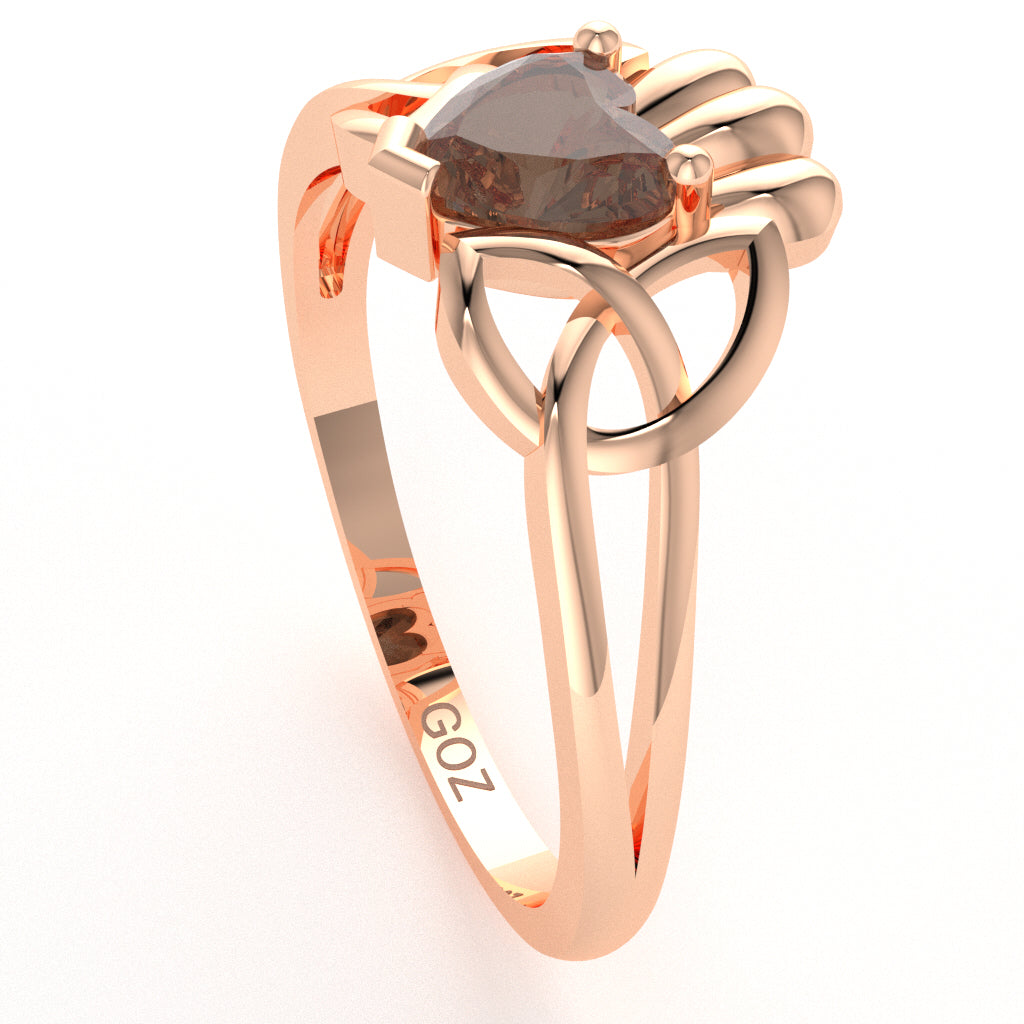 Celtic Trinity Knot Claddagh Smoky Quartz Engagement Ring In 10k Rose Gold