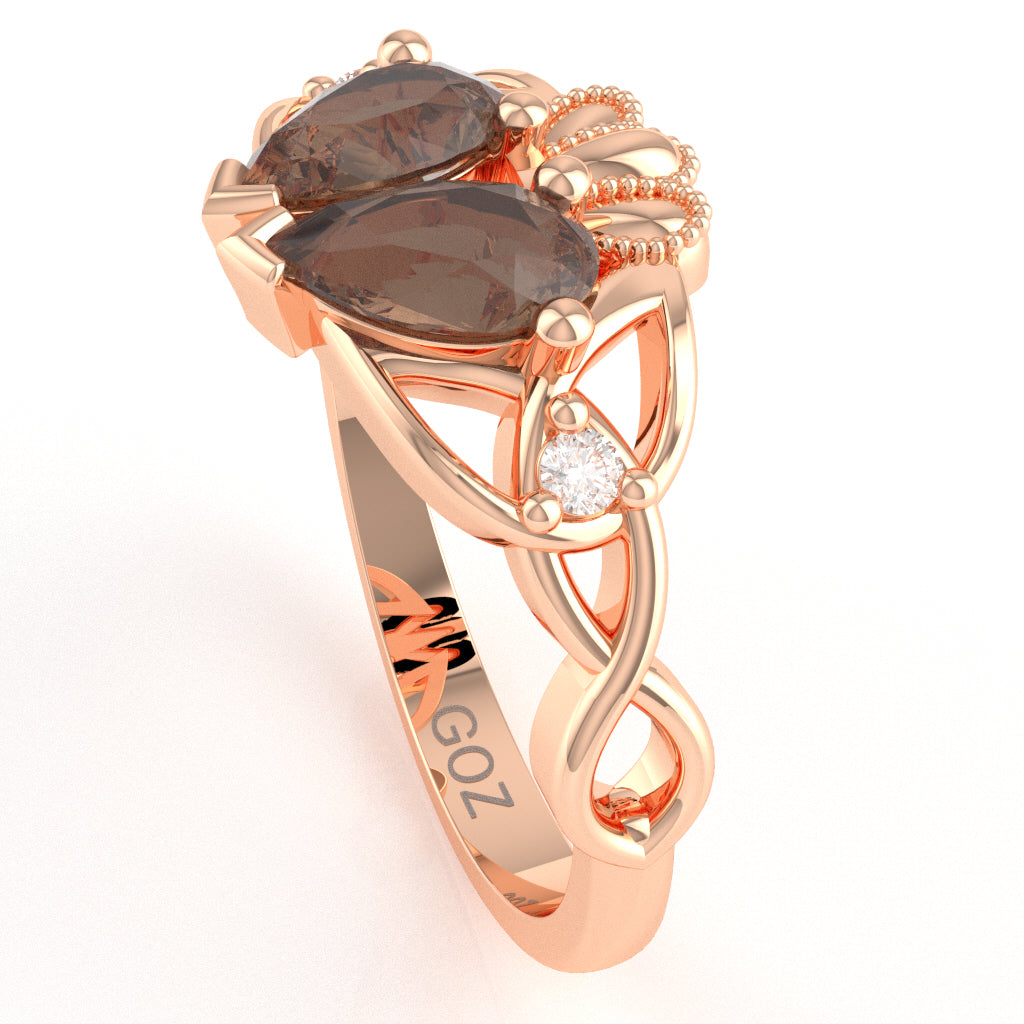 Smoky Quartz Diamond Celtic Knot Heart Claddagh Ring In 14k Rose Gold