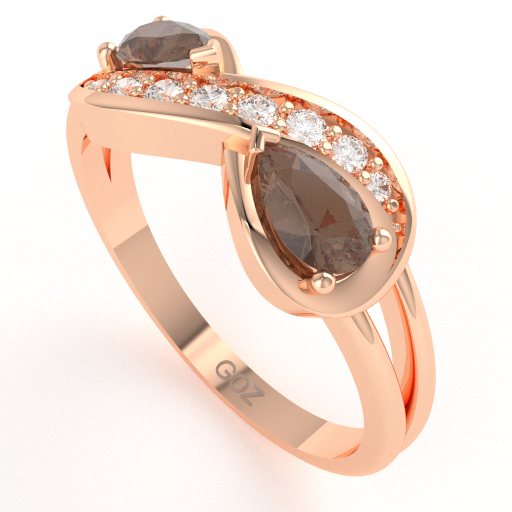 Smoky Quartz Diamond Infinity Love Ring In 14k Rose Gold