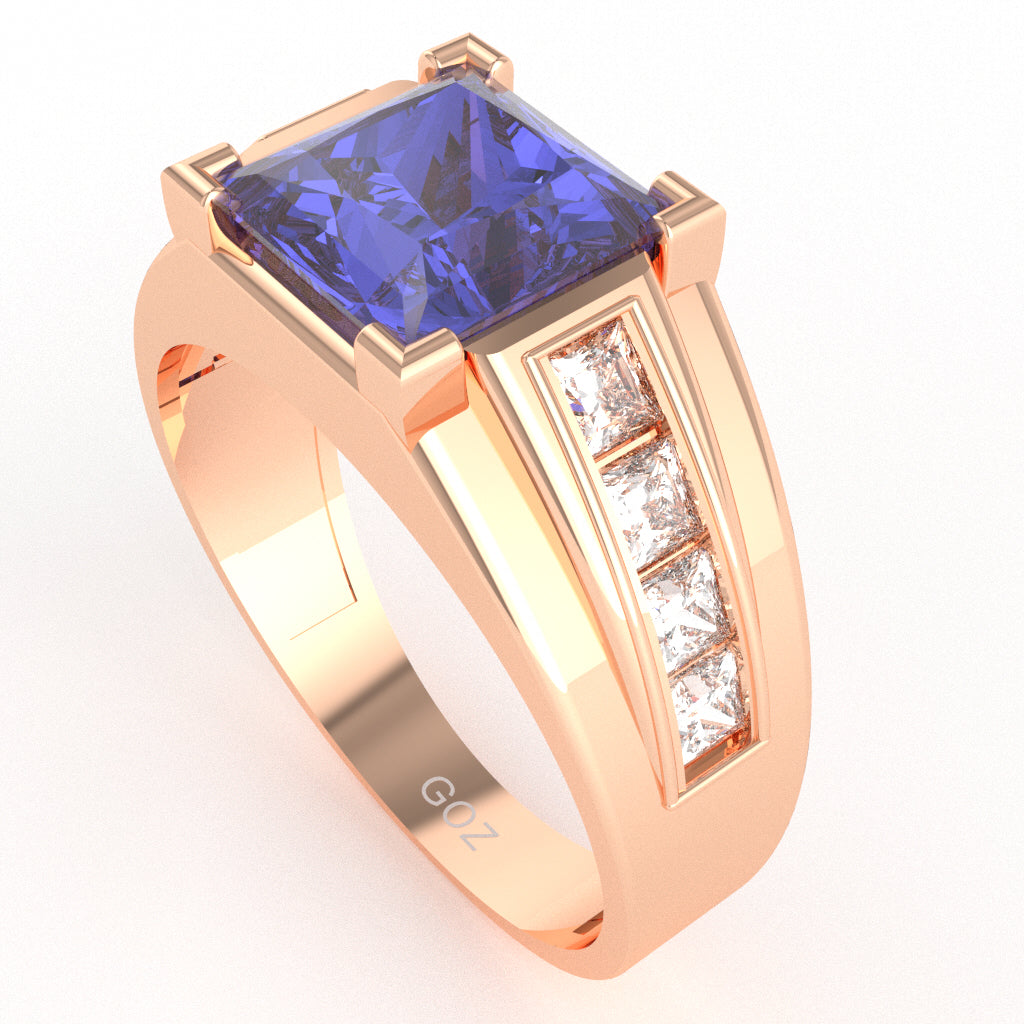 Men's Big Daddy Tanzanite Lab-Grown Diamond Channel Ring In Solid 14k Rose Gold