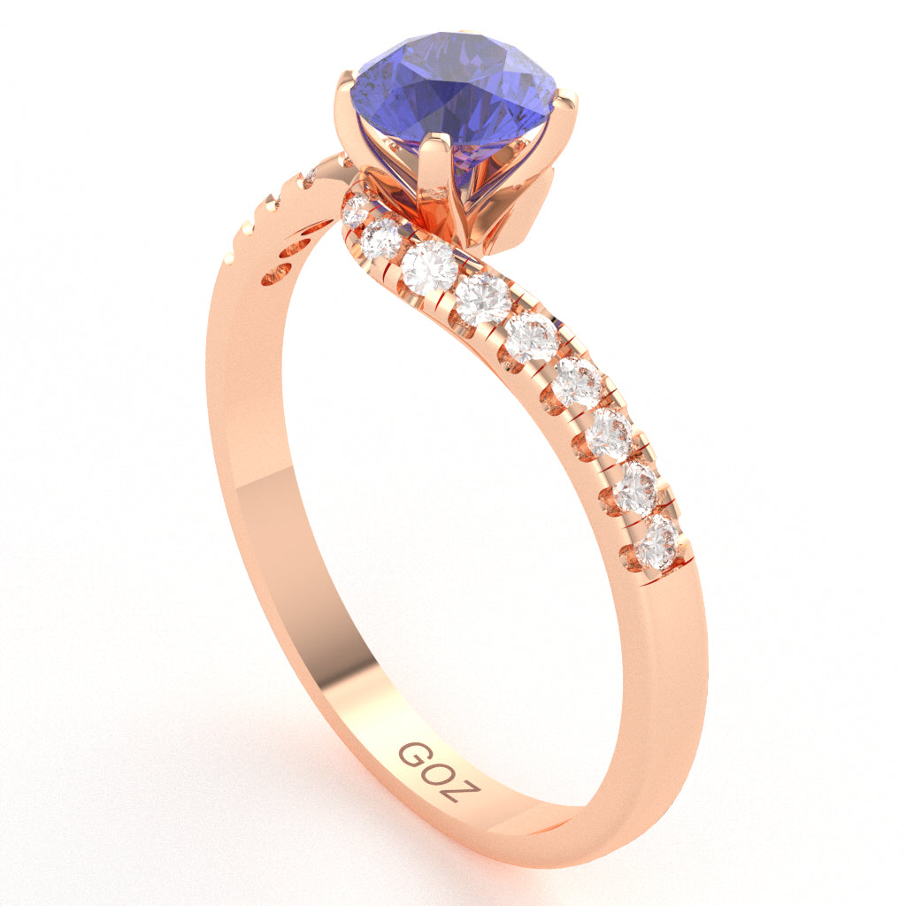 Tanzanite Diamond Curly Dainty Engagement Ring In 10k Rose Gold