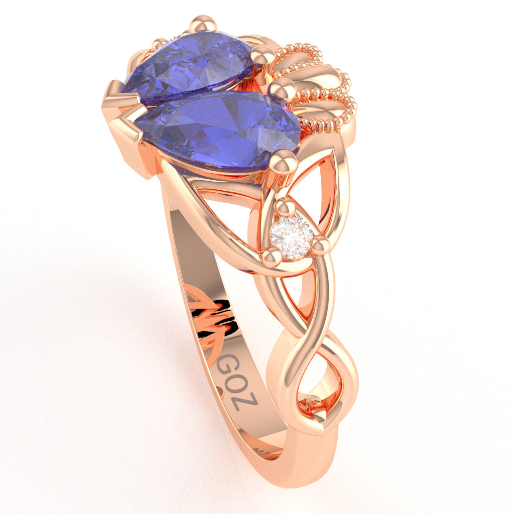 Tanzanite Diamond Celtic Knot Heart Claddagh Ring In 10k Rose Gold