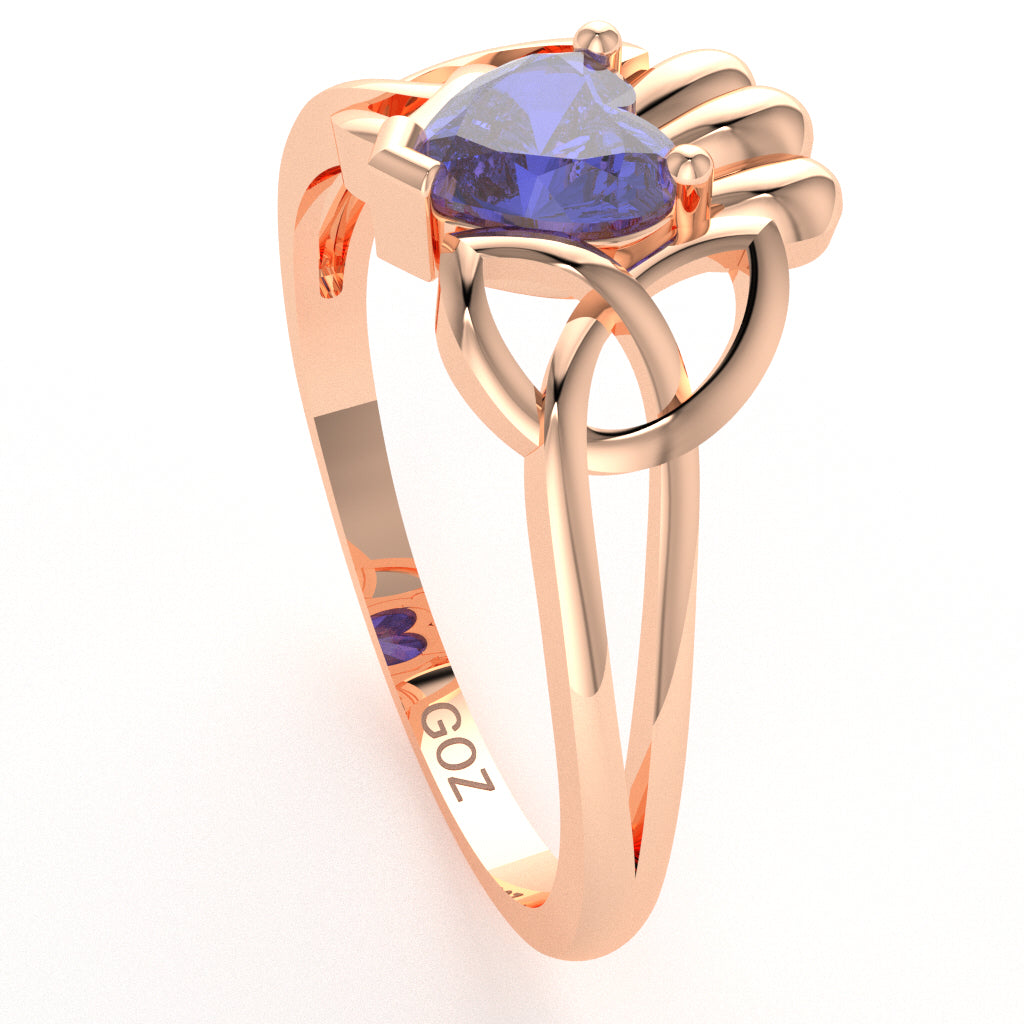Celtic Trinity Knot Claddagh Tanzanite Engagement Ring In 10k Rose Gold