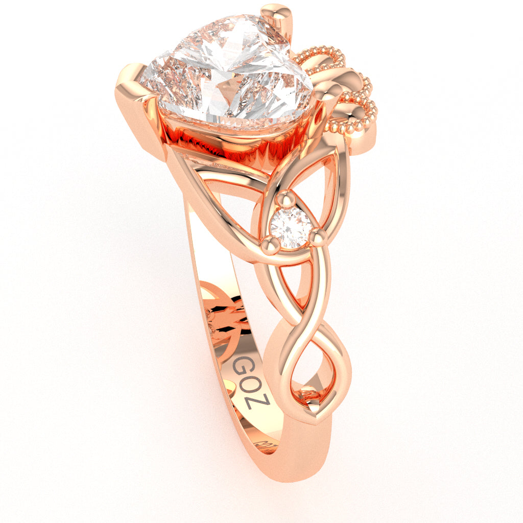Celtic Trinity Knot Claddagh Heart White Topaz Diamond Ring In 10k Rose Gold