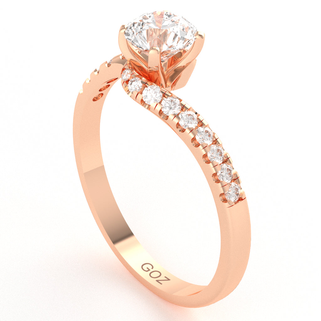 White Topaz Diamond Curly Dainty Engagement Ring In 10k Rose Gold