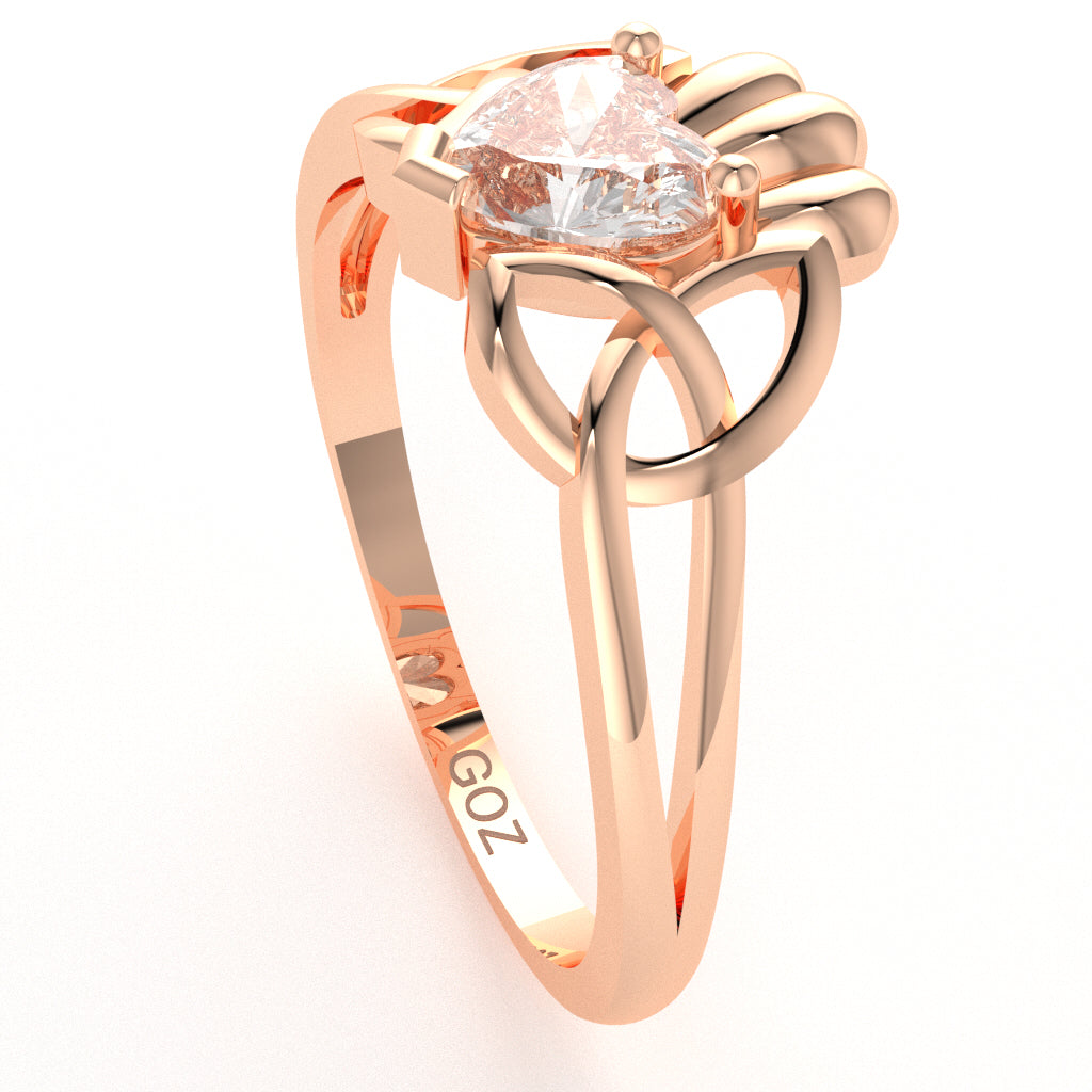Celtic Trinity Knot Claddagh White Topaz Engagement Ring In 10k Rose Gold