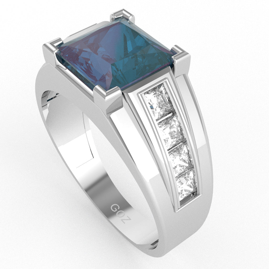 Men's Big Daddy Lab-Created Alexandrite Lab-Grown Diamond Channel Ring In Solid 14k White Gold