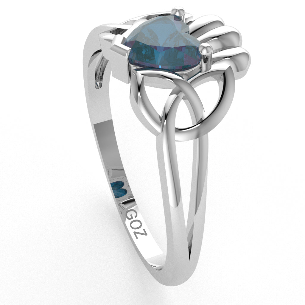 Celtic Trinity Knot Claddagh Lab-Created Alexandrite Engagement Ring In 14k White Gold