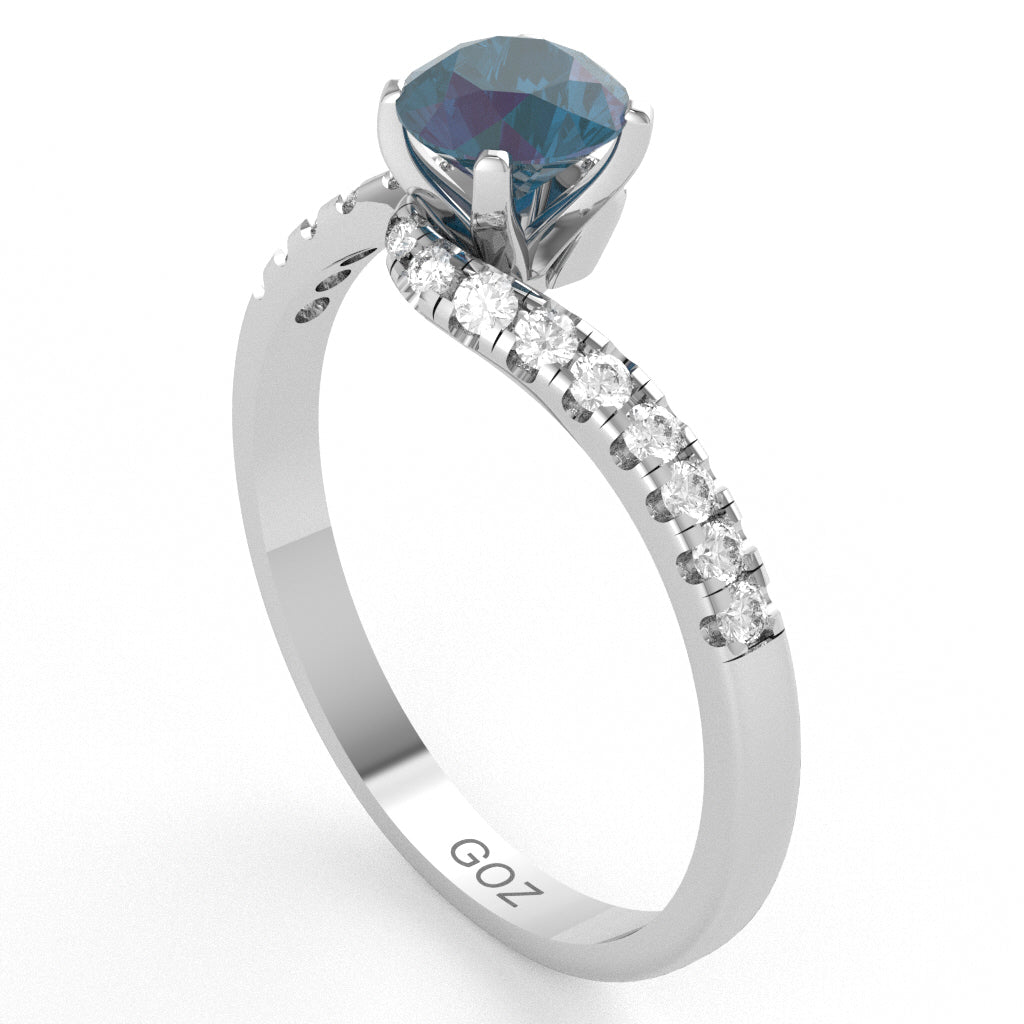 Lab-Created Alexandrite Diamond Curly Dainty Engagement Ring In 10k White Gold