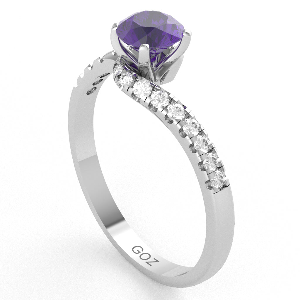 Amethyst Diamond Curly Dainty Engagement Ring In 10k White Gold