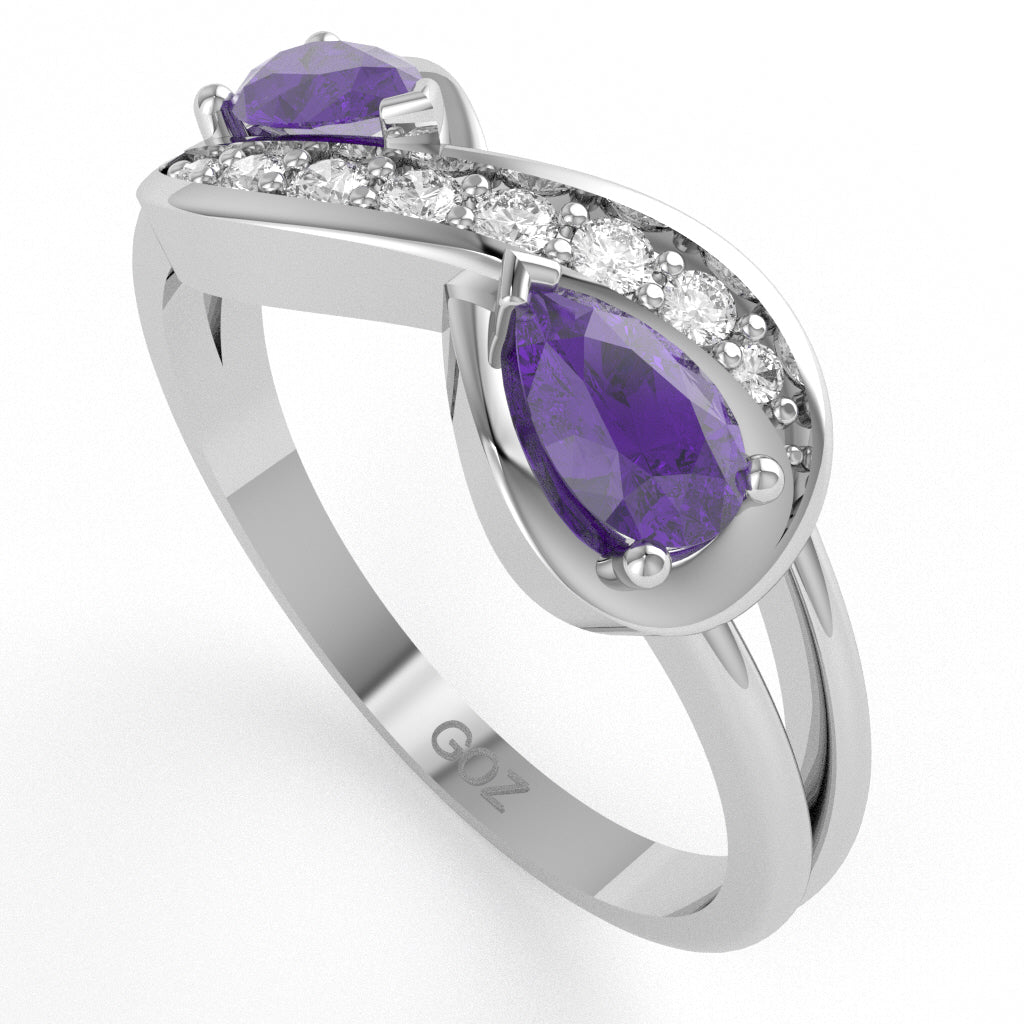 Amethyst Diamond Infinity Love Ring In 14k White Gold