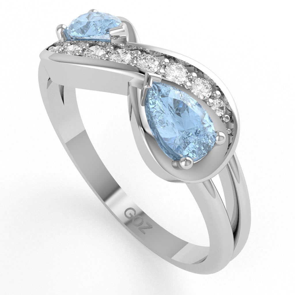 Aquamarine Diamond Infinity Love Ring In 10k White Gold