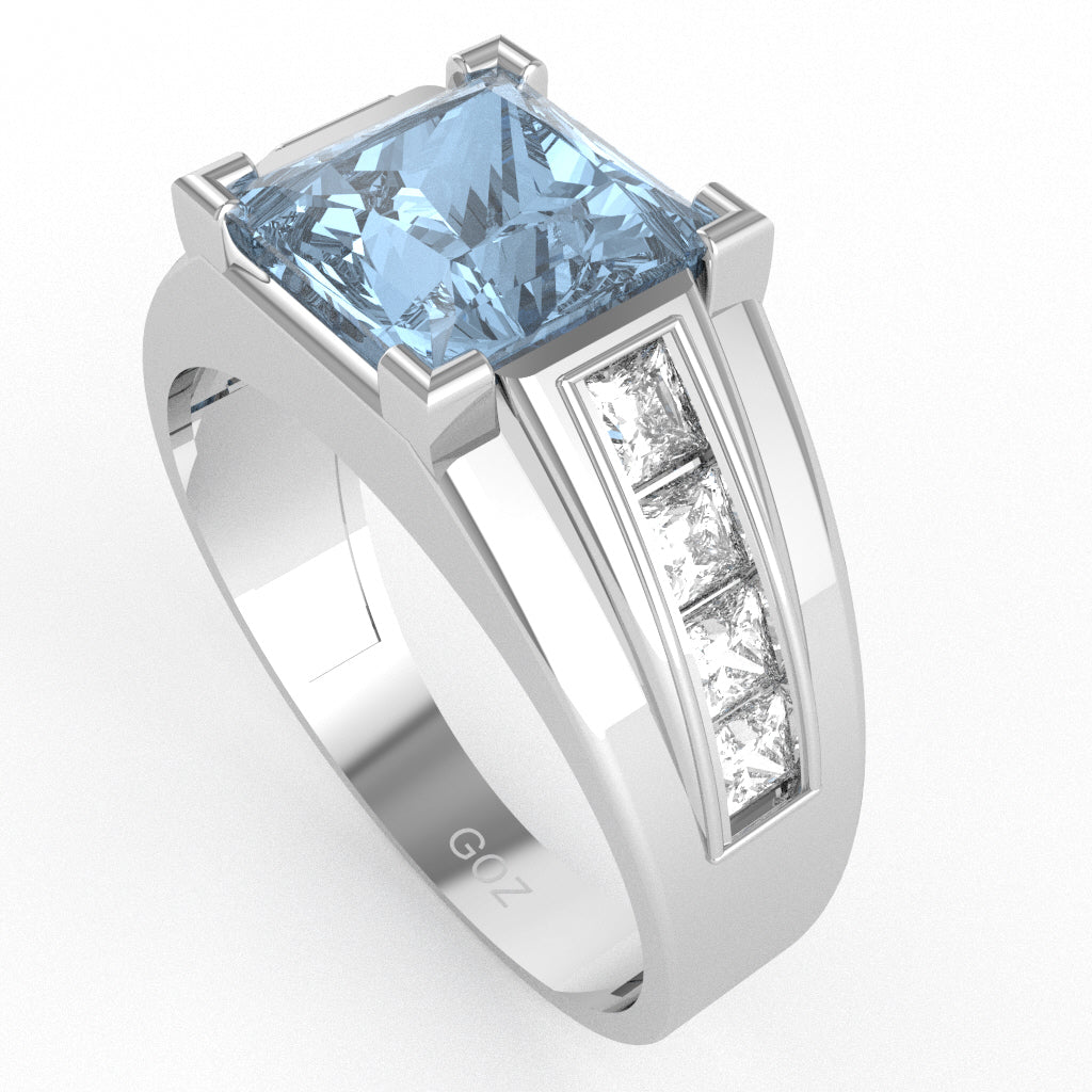 Men's Big Daddy Aquamarine Lab-Grown Diamond Channel Ring In Solid 14k White Gold