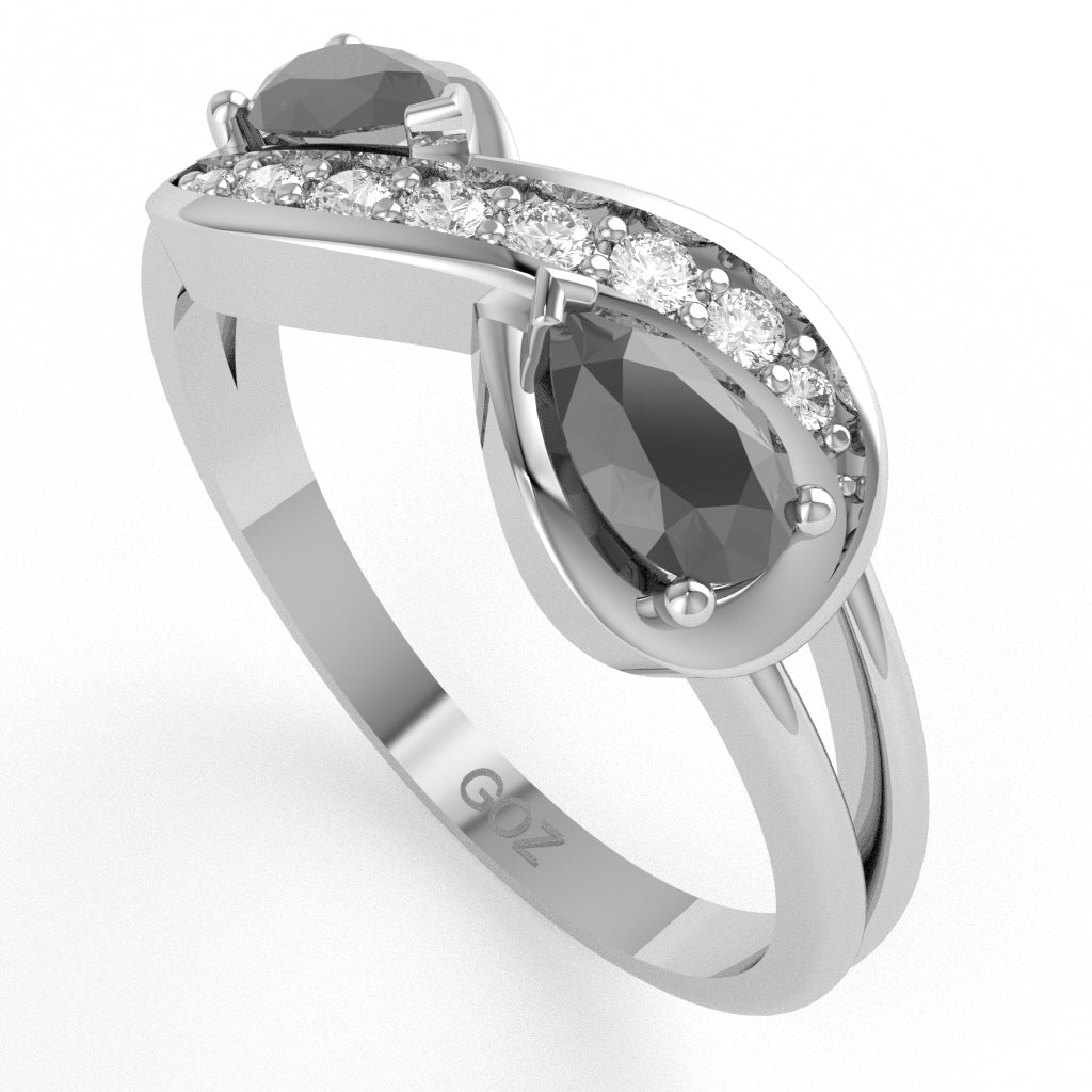 Black Onyx Diamond Infinity Love Ring In 10k White Gold
