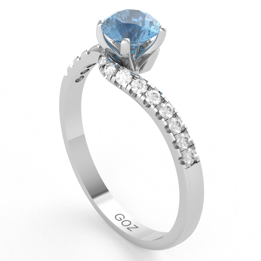 Blue Topaz Diamond Curly Dainty Engagement Ring In 10k White Gold