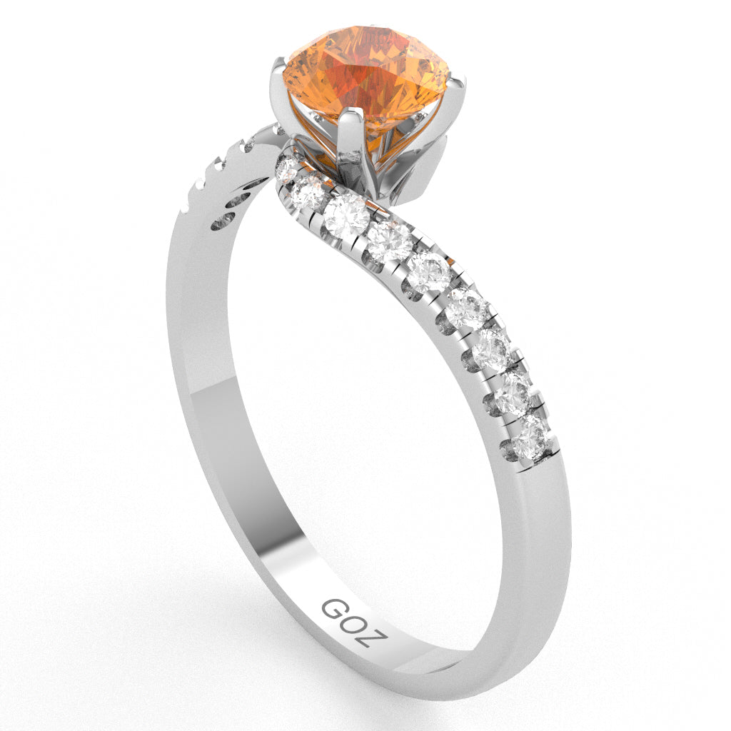 Citrine Diamond Curly Dainty Engagement Ring In 14k White Gold