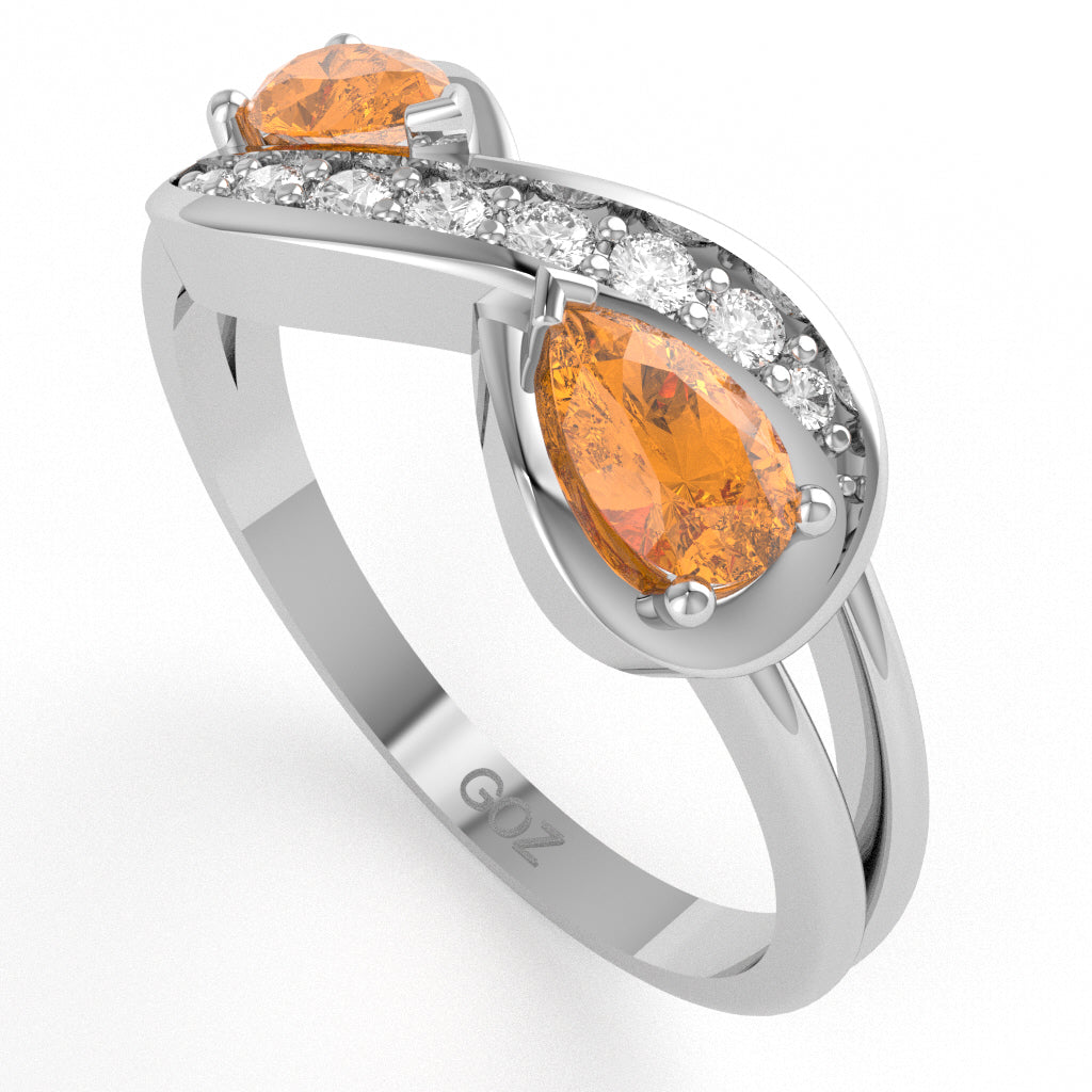 Citrine Diamond Infinity Love Ring In 14k White Gold