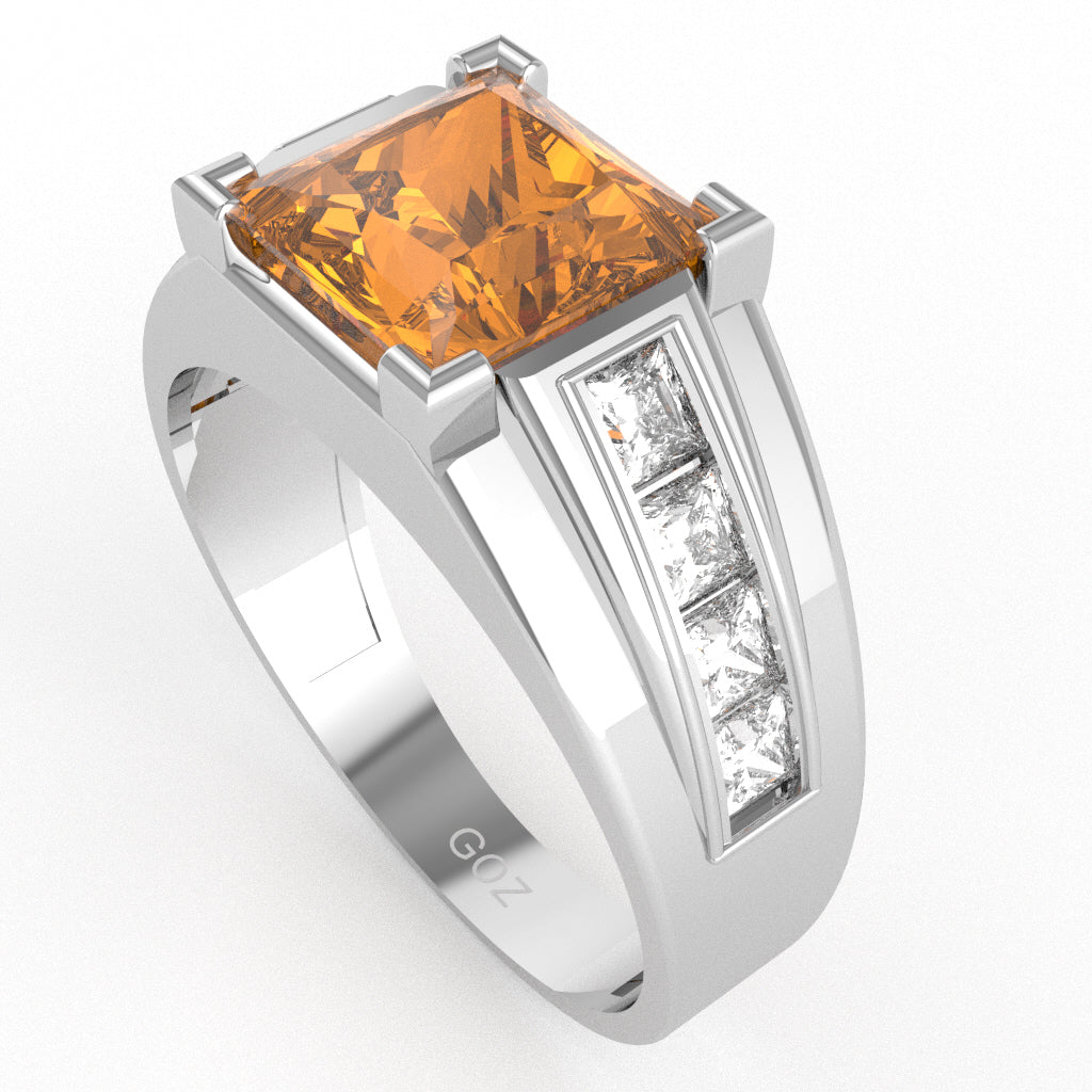 Men's Big Daddy Citrine Lab-Grown Diamond Channel Ring In Solid 10k White Gold