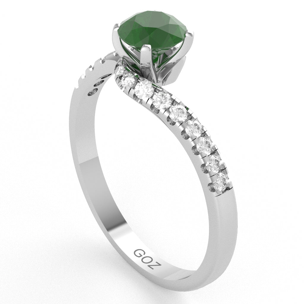 Emerald Diamond Curly Dainty Engagement Ring In 10k White Gold