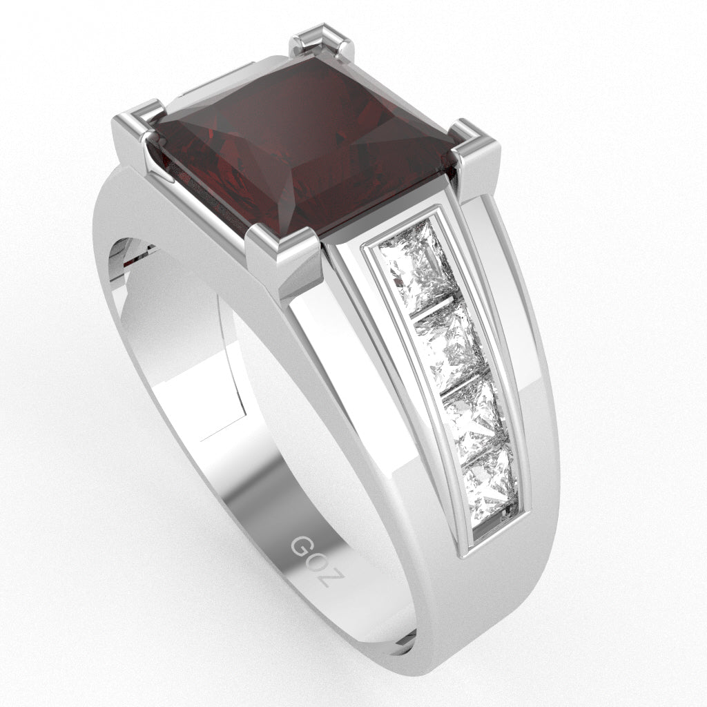 Men's Big Daddy Garnet Lab-Grown Diamond Channel Ring In Solid 14k White Gold