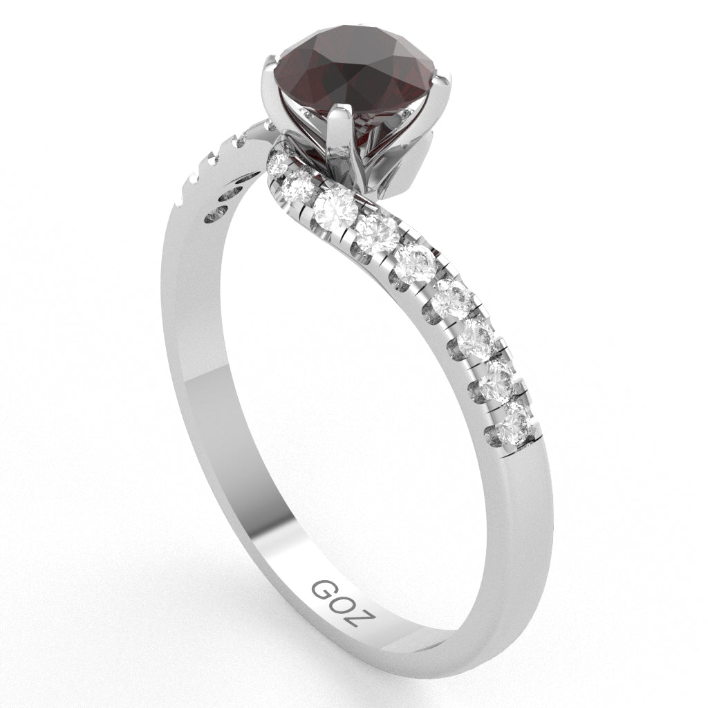 Garnet Diamond Curly Dainty Engagement Ring In 10k White Gold