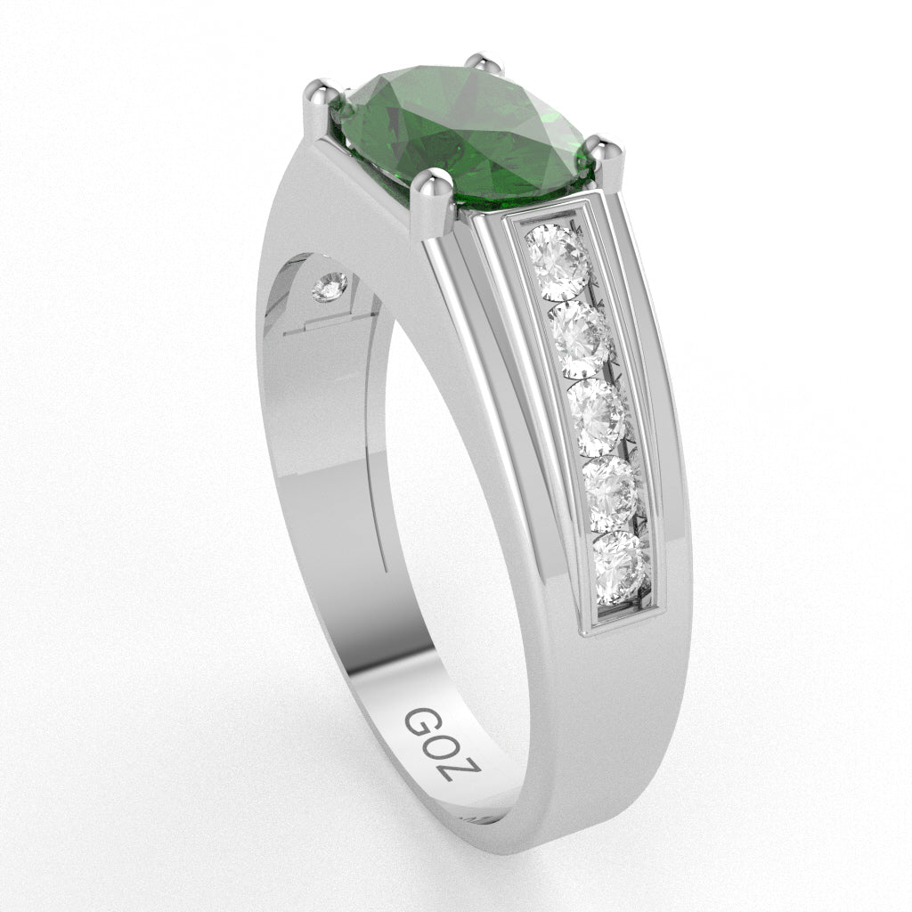 Lab-Created Emerald Diamond Designer Channel Ring In 14k White Gold
