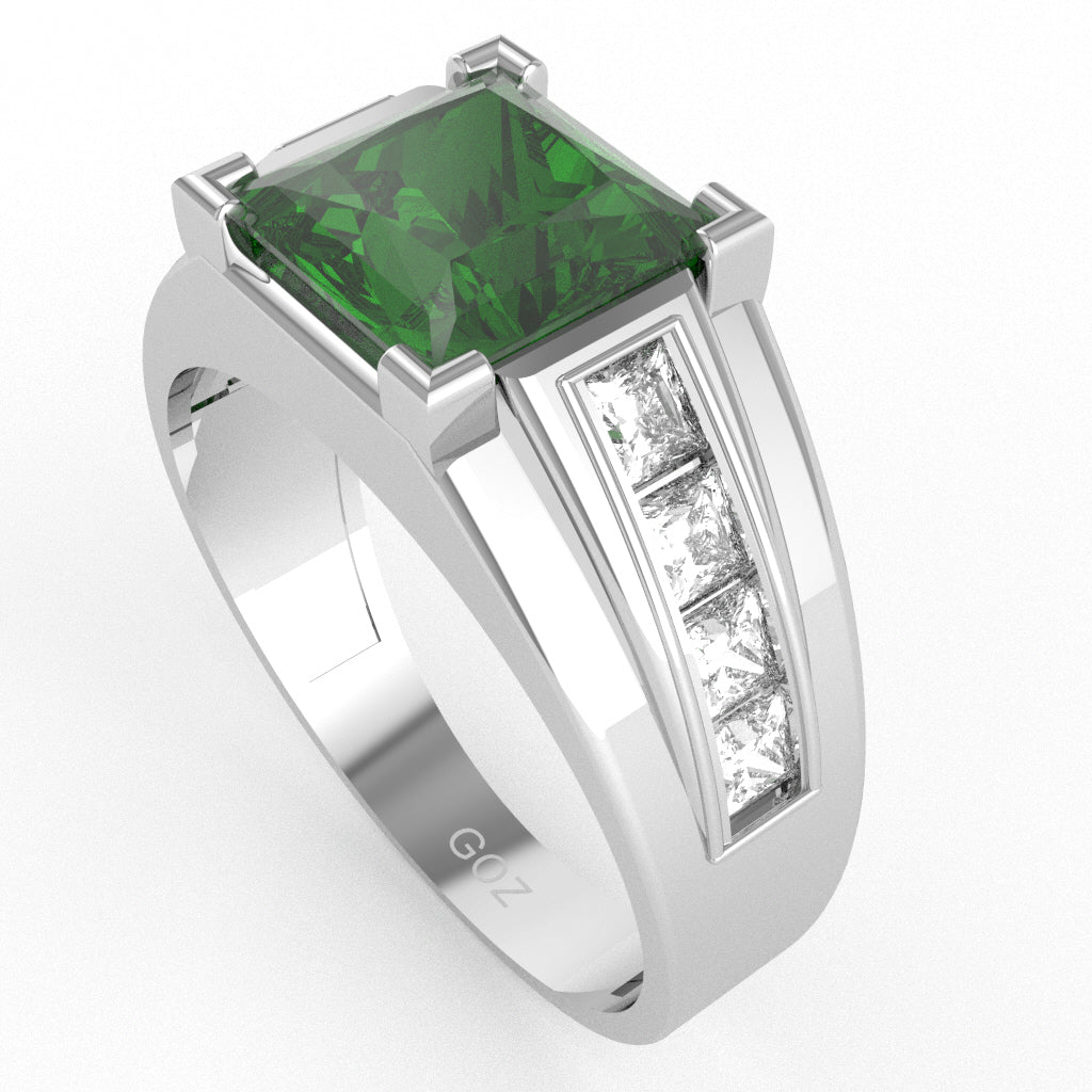 Men's Big Daddy Lab-Created Emerald Lab-Grown Diamond Channel Ring In Solid 14k White Gold