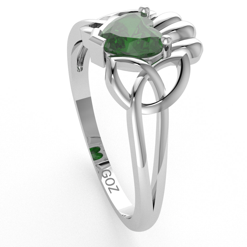Celtic Trinity Knot Claddagh Lab-Created Emerald Engagement Ring In 14k White Gold
