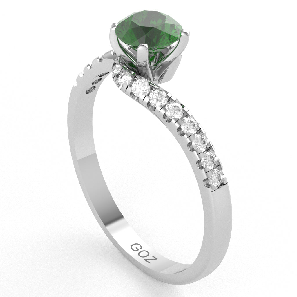 Lab-Created Emerald Diamond Curly Dainty Engagement Ring In 10k White Gold