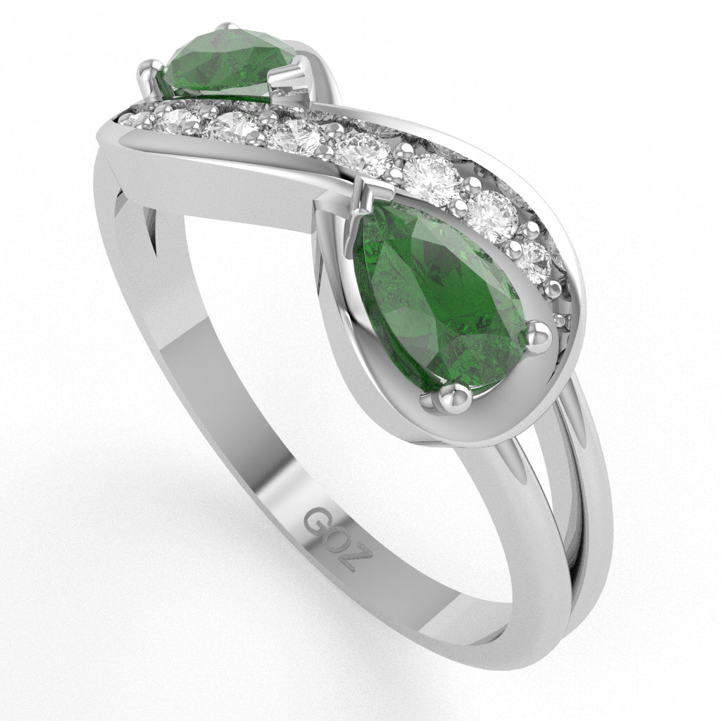 Lab-Created Emerald Diamond Infinity Love Ring In 14k White Gold