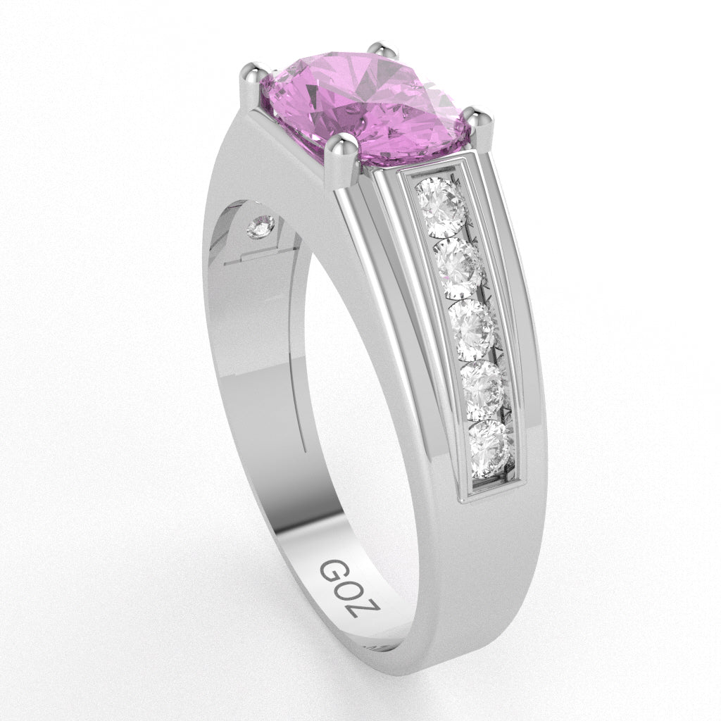 Lab-Created Pink Sapphire Diamond Designer Channel Ring In 14k White Gold
