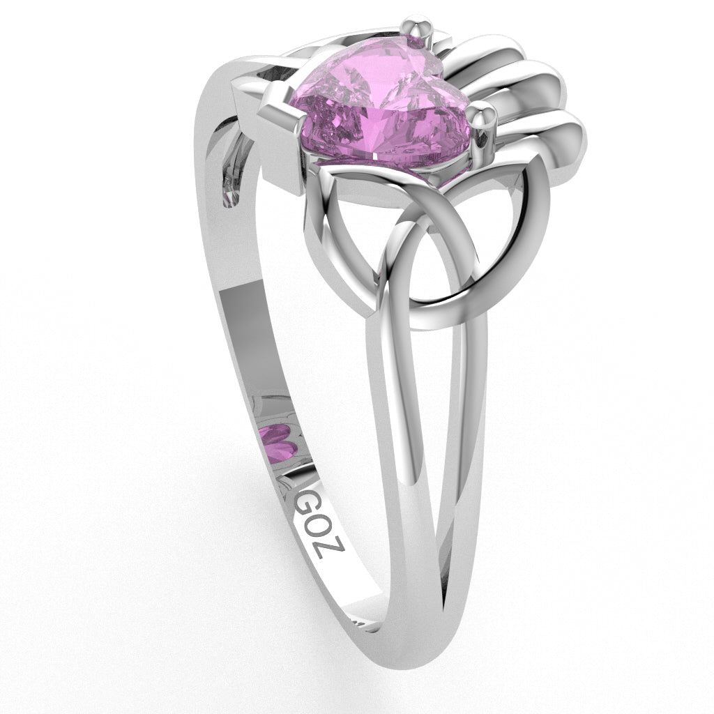 Celtic Trinity Knot Claddagh Lab-Created Pink Sapphire Engagement Ring In 14k White Gold