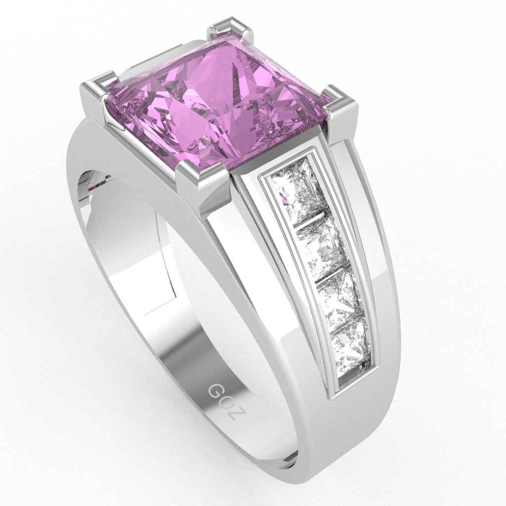 Men's Big Daddy Lab-Created Pink Sapphire Lab-Grown Diamond Channel Ring In Solid 10k White Gold