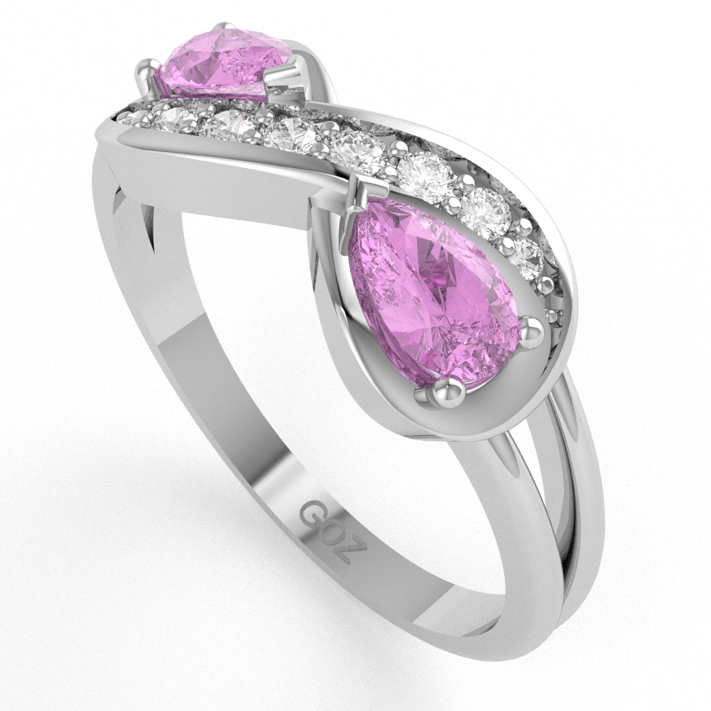Lab-Created Pink Sapphire Diamond Infinity Love Ring In 14k White Gold