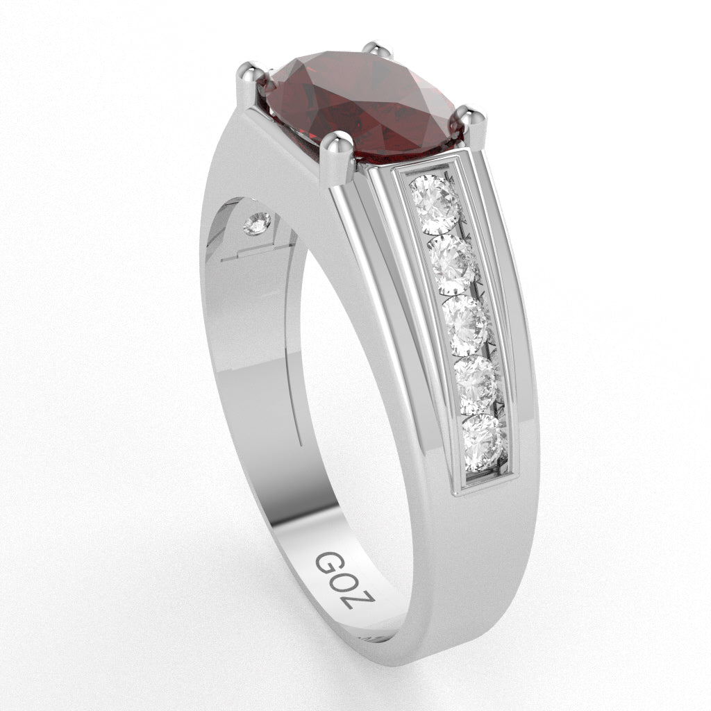 Lab-Created Ruby Diamond Designer Channel Ring In 14k White Gold
