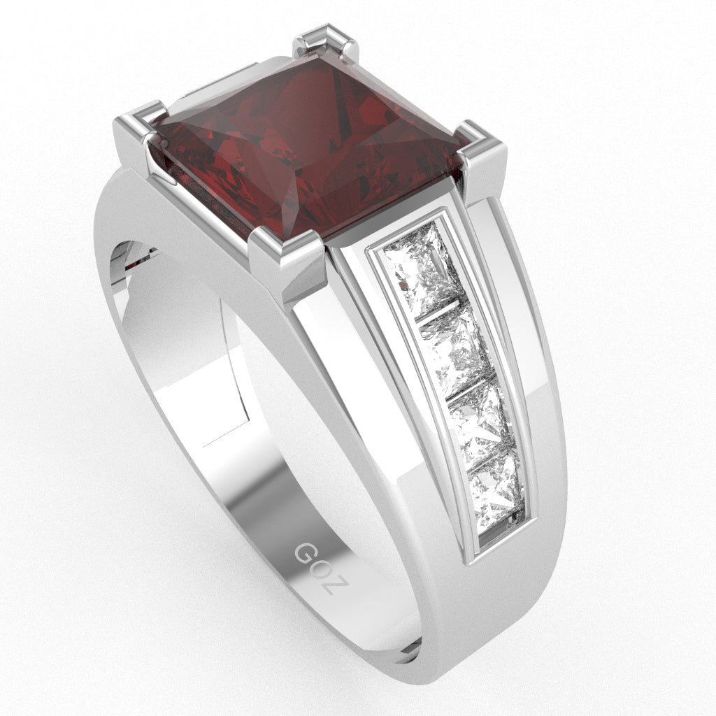 Men's Big Daddy Lab-Created Ruby Lab-Grown Diamond Channel Ring In Solid 10k White Gold