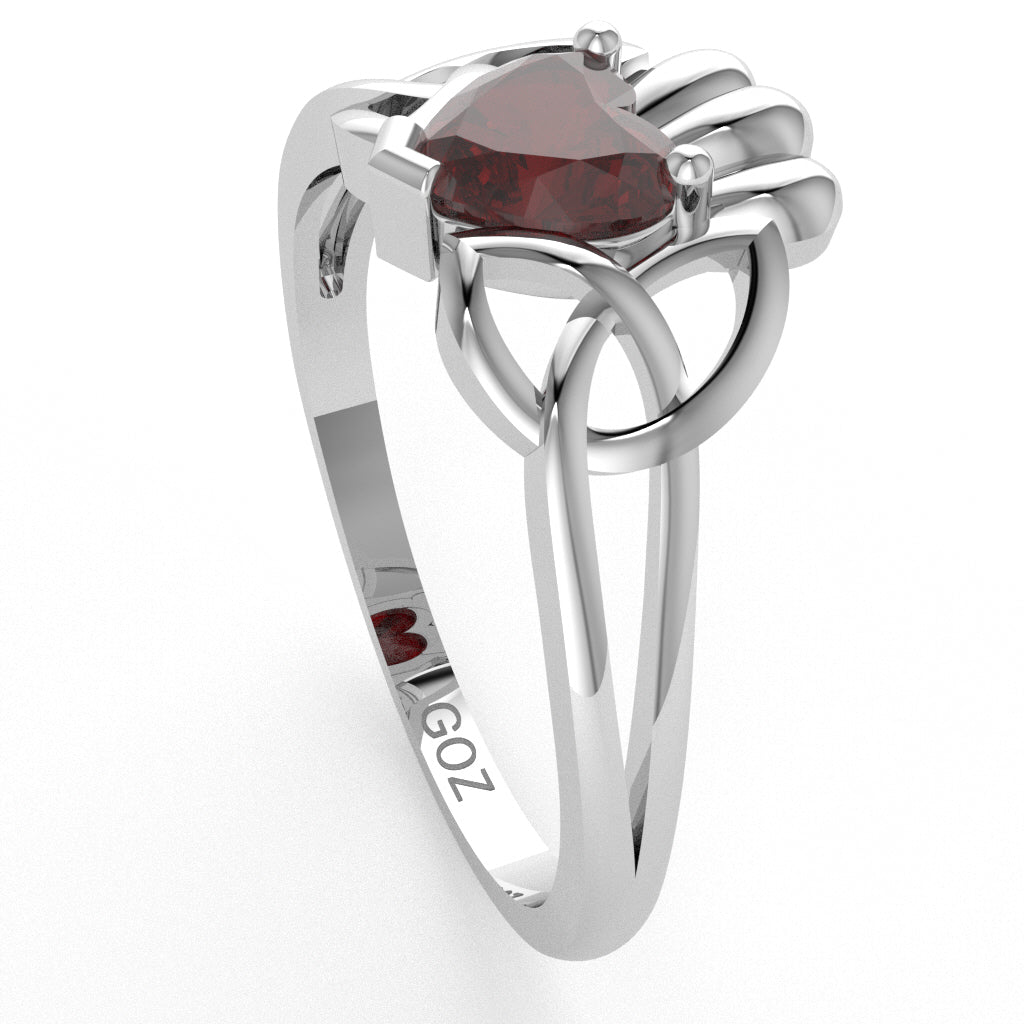 Celtic Trinity Knot Claddagh Lab-Created Ruby Engagement Ring In 14k White Gold