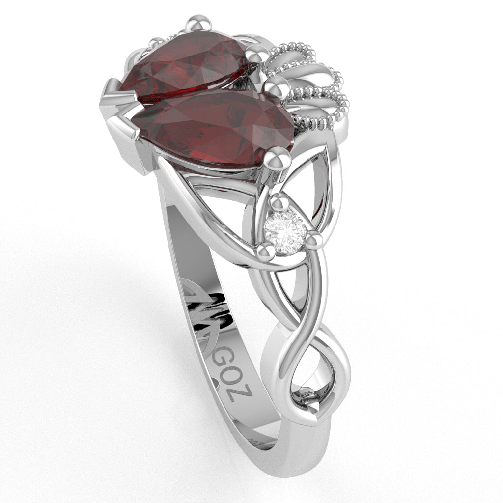 Lab-Created Ruby Diamond Celtic Knot Heart Claddagh Ring In 10k White Gold
